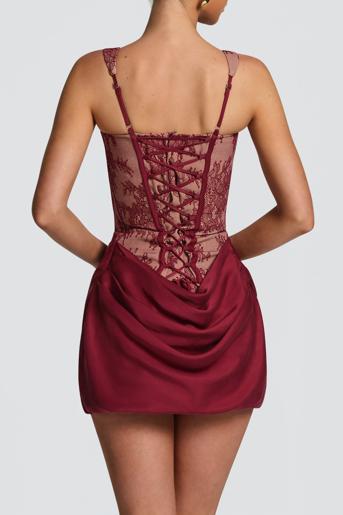 Lace Corset Ruched Mini Dress - Red