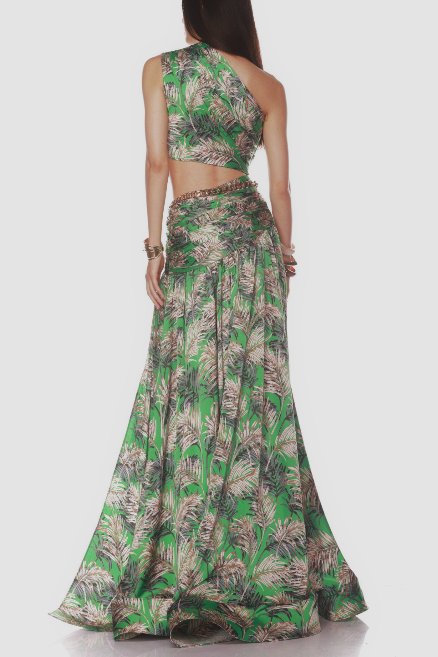 One Shoulder Leave Print Two Piece Set