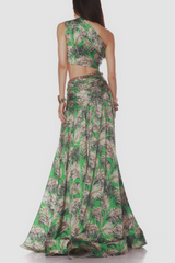 One Shoulder Leave Print Two Piece Set