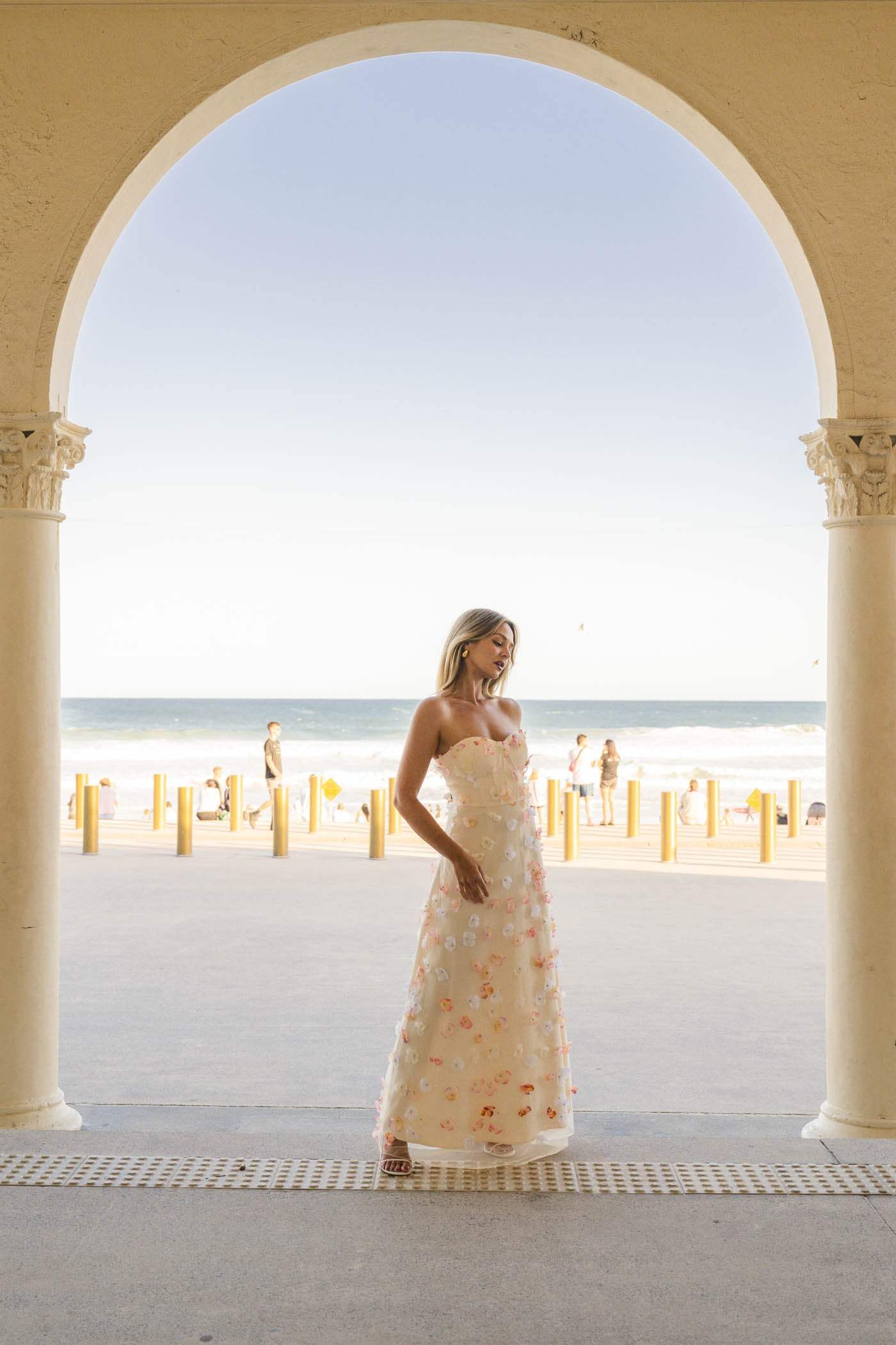 Off-Shoulder Embroidered Maxi Dress in Apricot