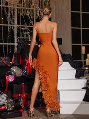 Feather Spilt Bandage Dress