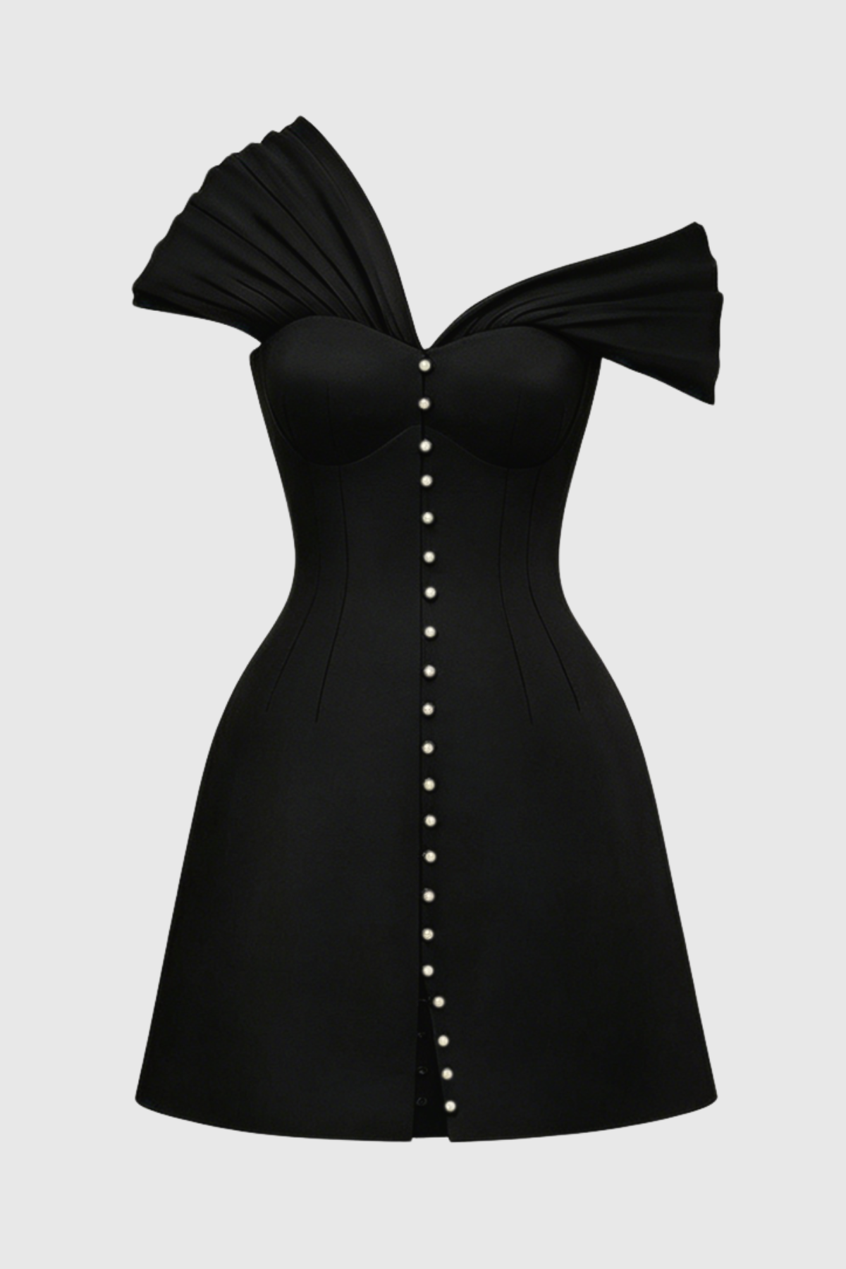 Off Shoulder Buttoned Mini Dress - Black