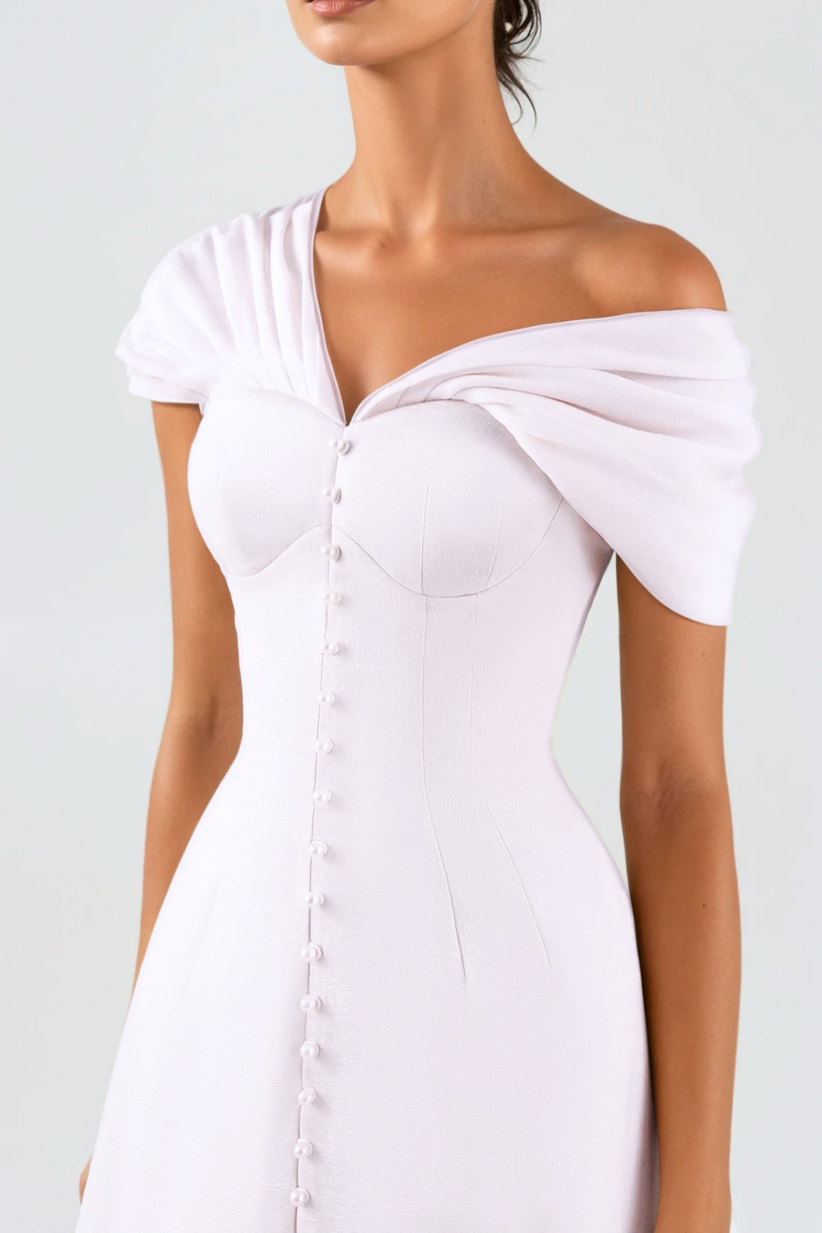 Off Shoulder Buttoned Mini Dress - Pink