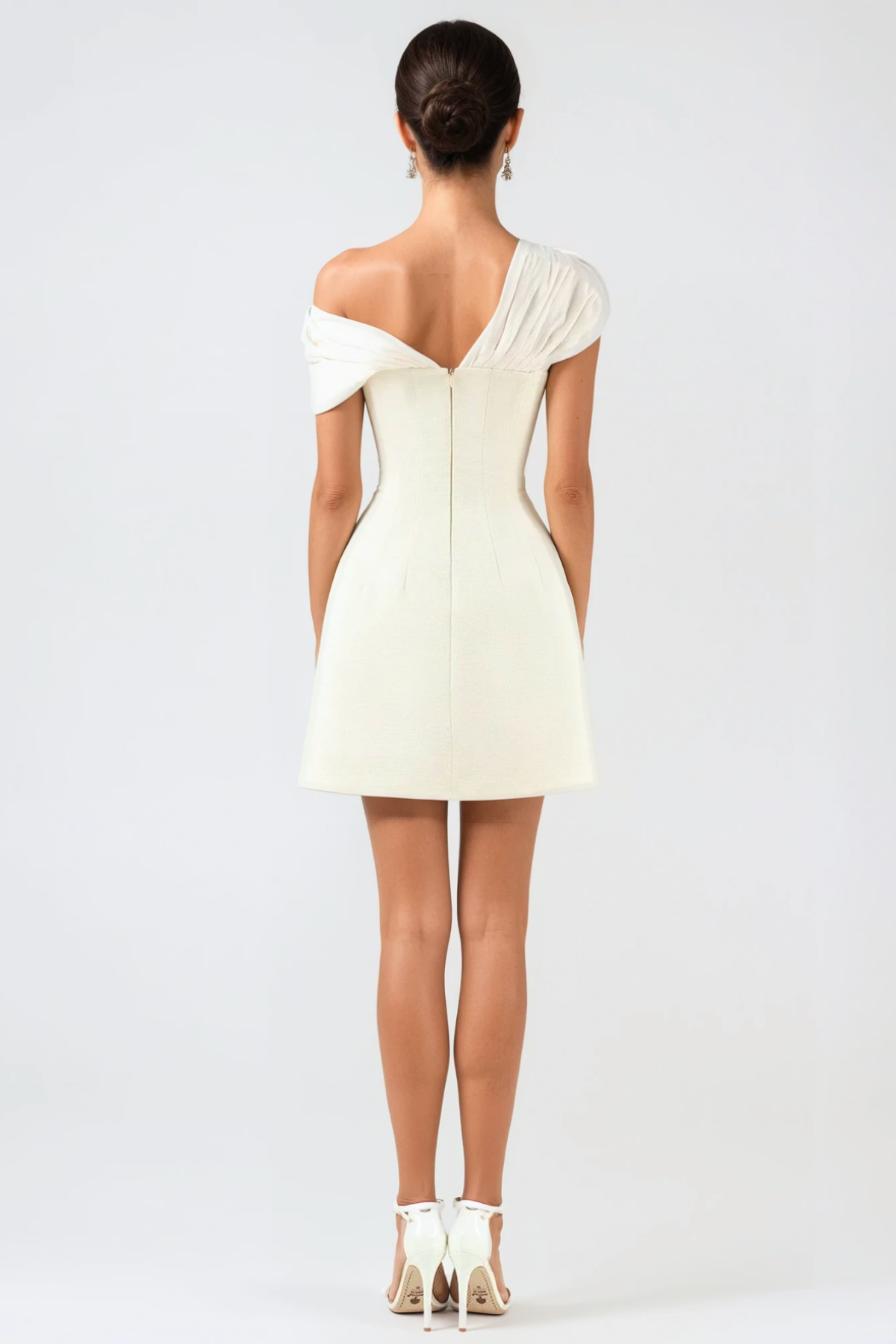 Off Shoulder Buttoned Mini Dress - White