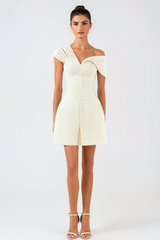 Off Shoulder Buttoned Mini Dress - White