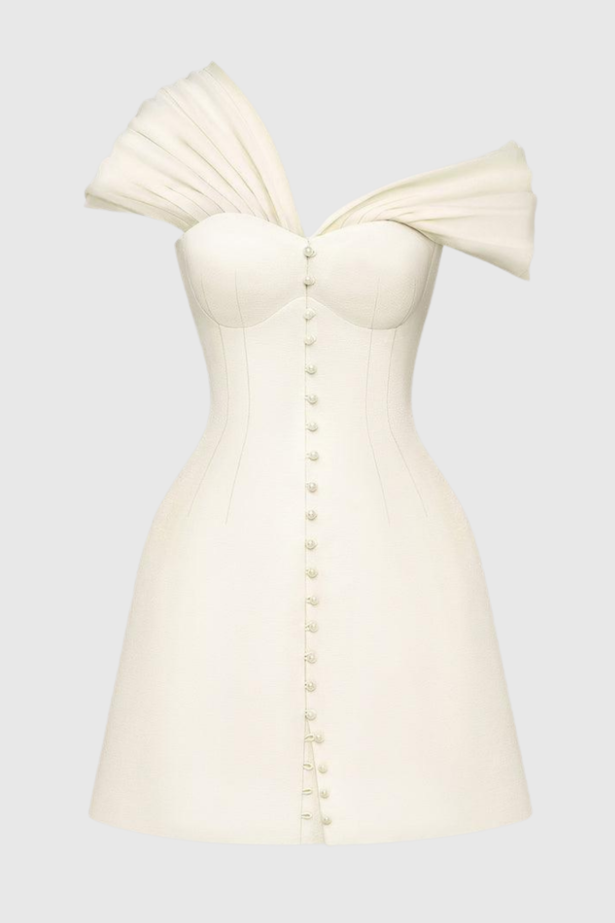 Off Shoulder Buttoned Mini Dress - White