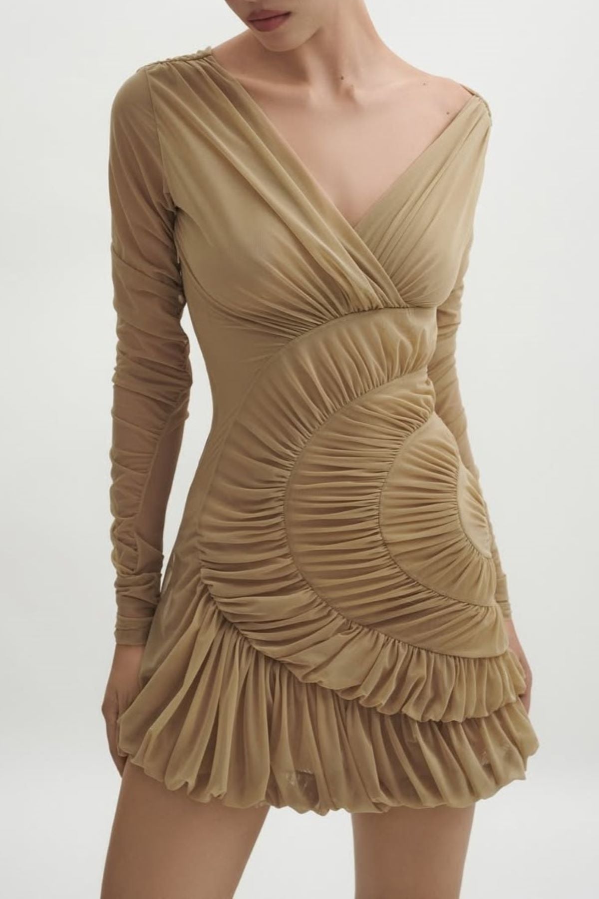Mesh Shirred Mini Dress