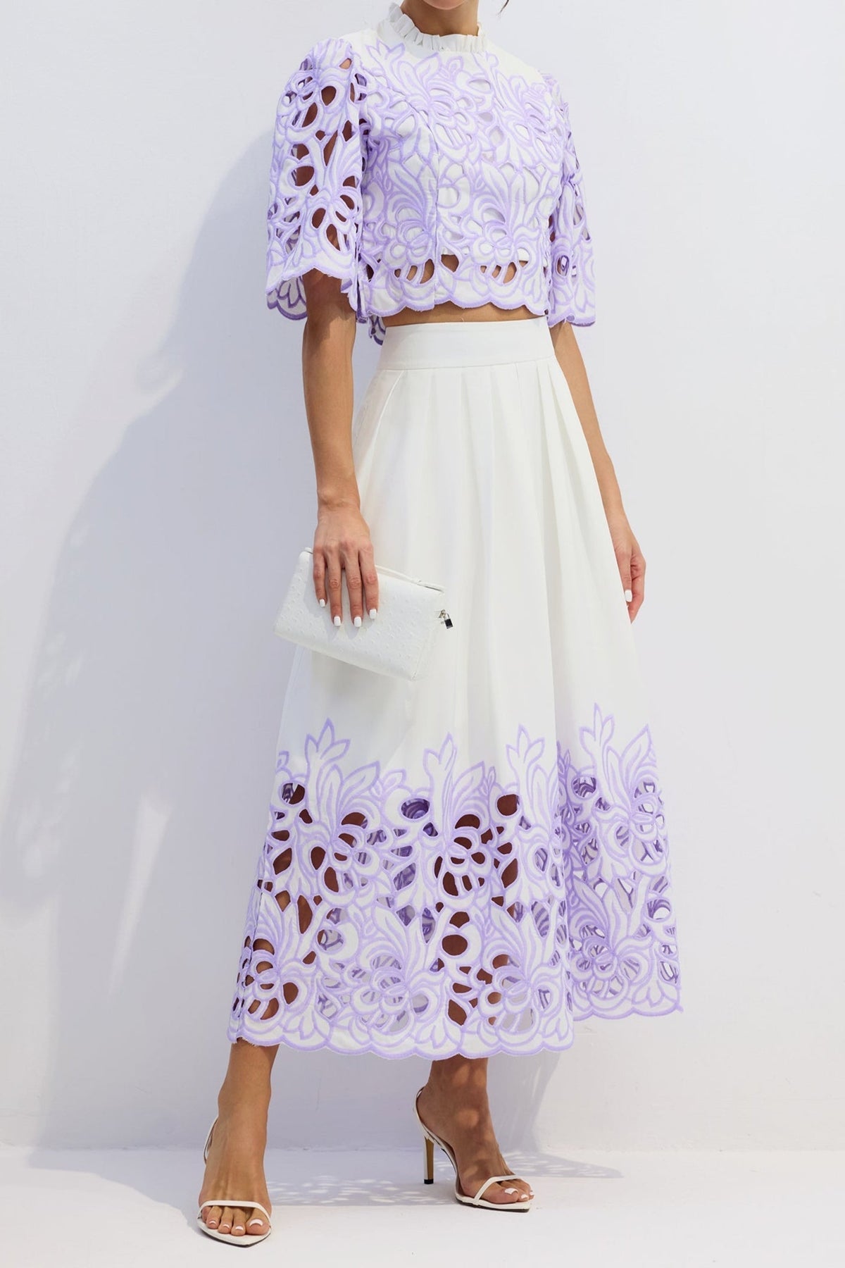 Floral Embroidered Two-Piece Set in Purple