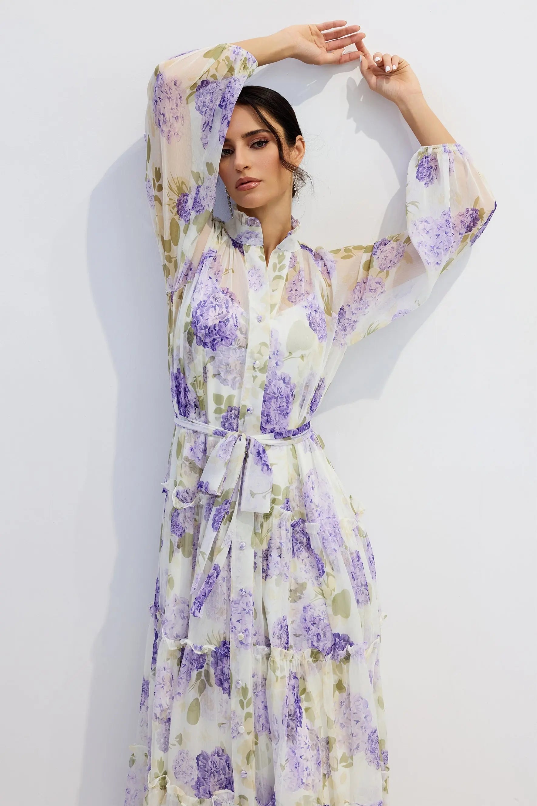 Floral Print Long Sleeve Maxi Dress