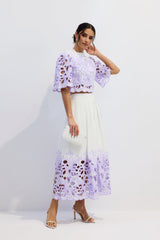 Floral Embroidered Two-Piece Set in Purple