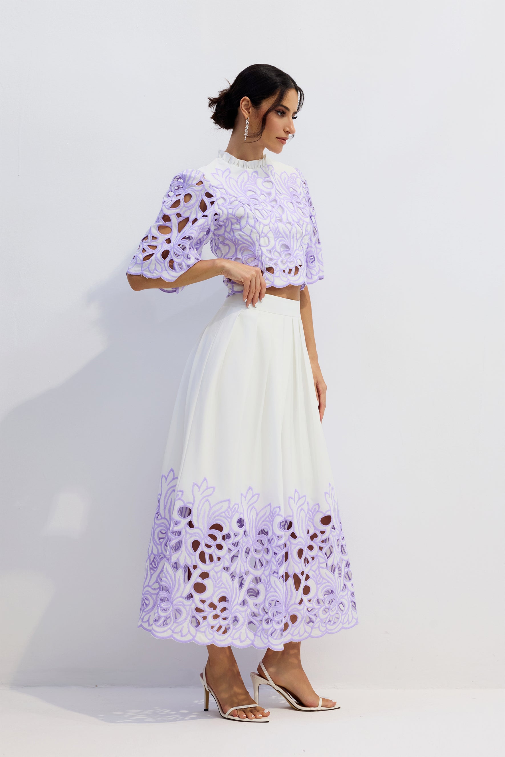 Floral Embroidered Two-Piece Set in Purple