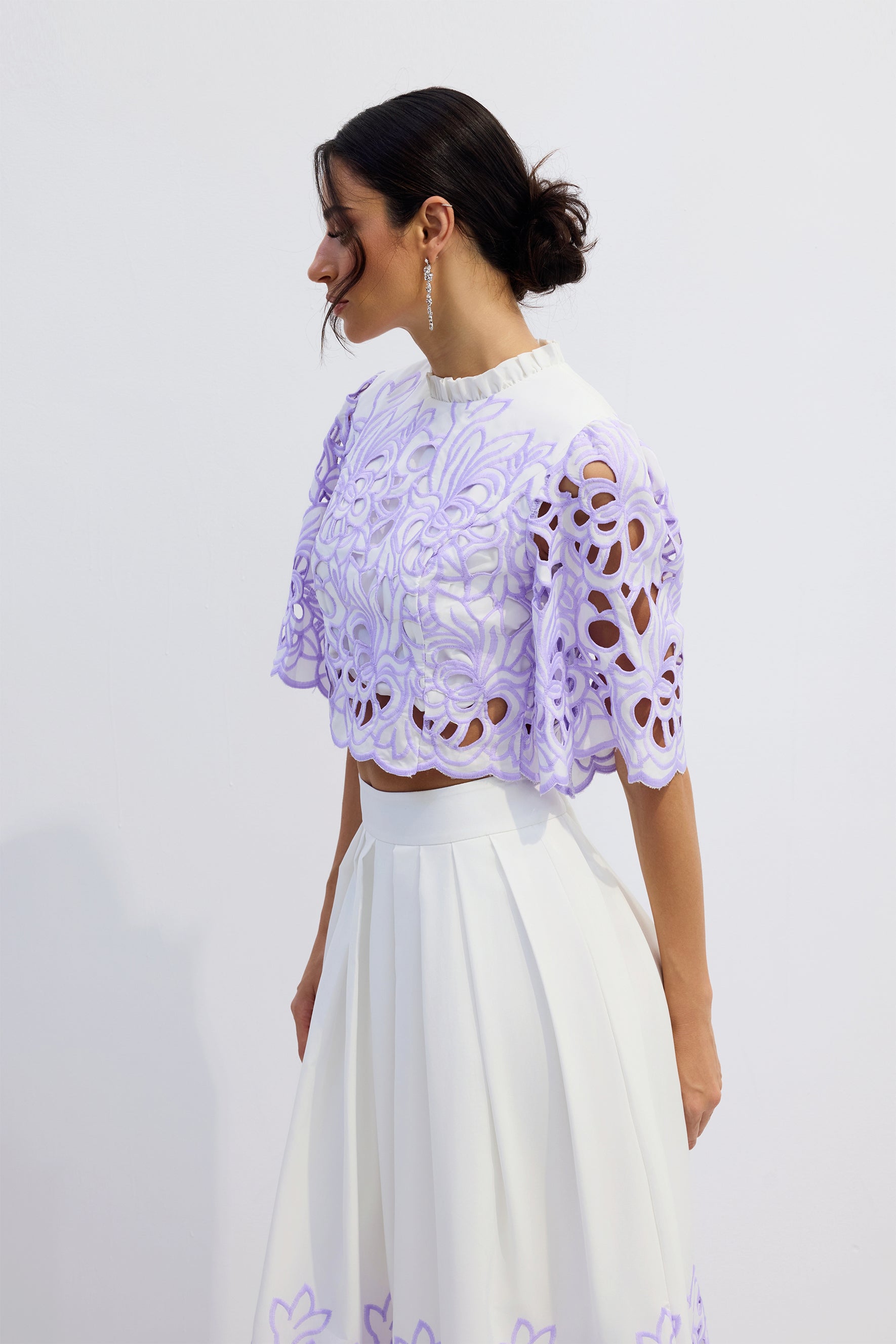 Floral Embroidered Two-Piece Set in Purple