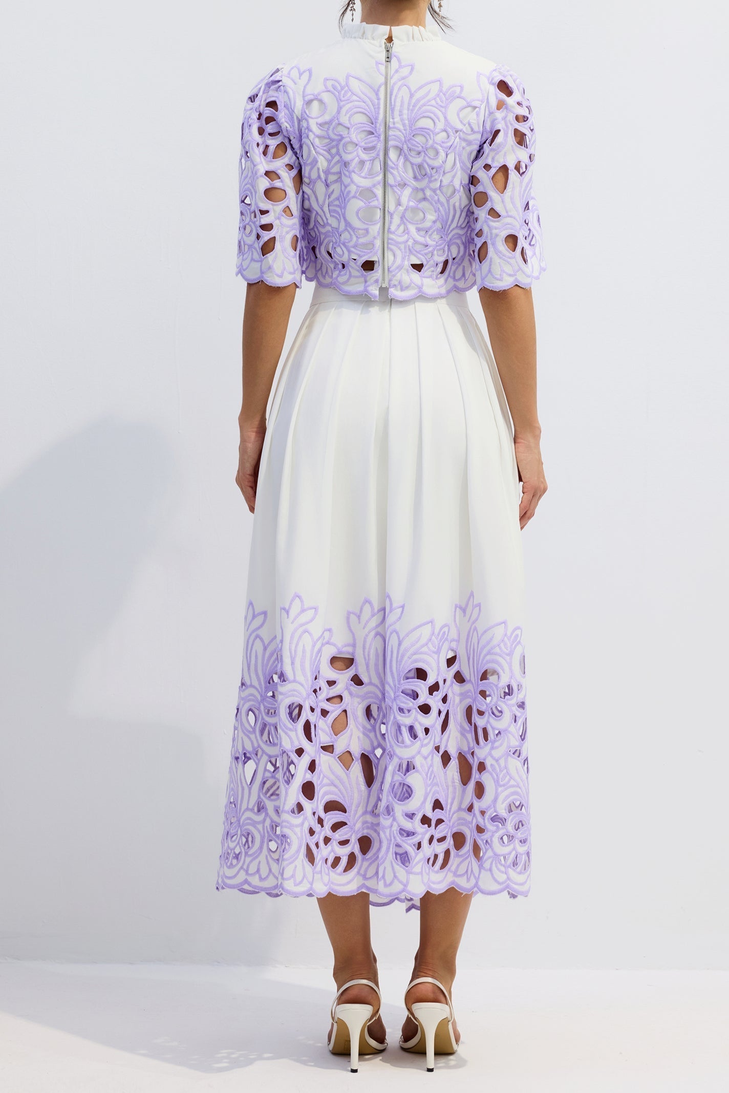 Floral Embroidered Two-Piece Set in Purple