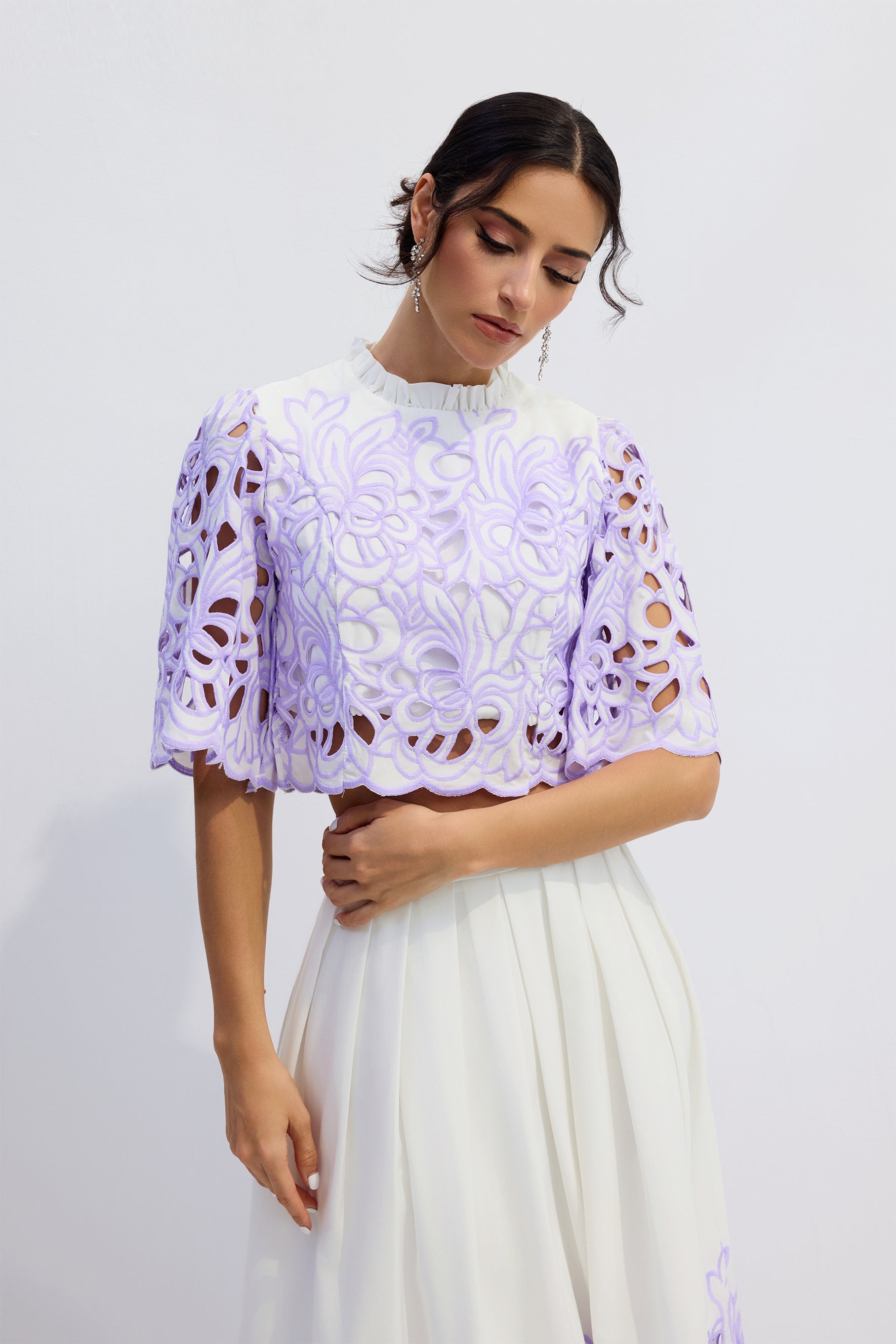 Floral Embroidered Two-Piece Set in Purple