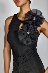Flower Bodycon Maxi Dress in Black