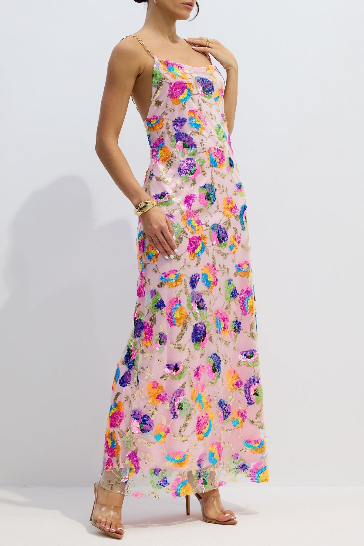 Embroidered Ses Backless Maxi Dress