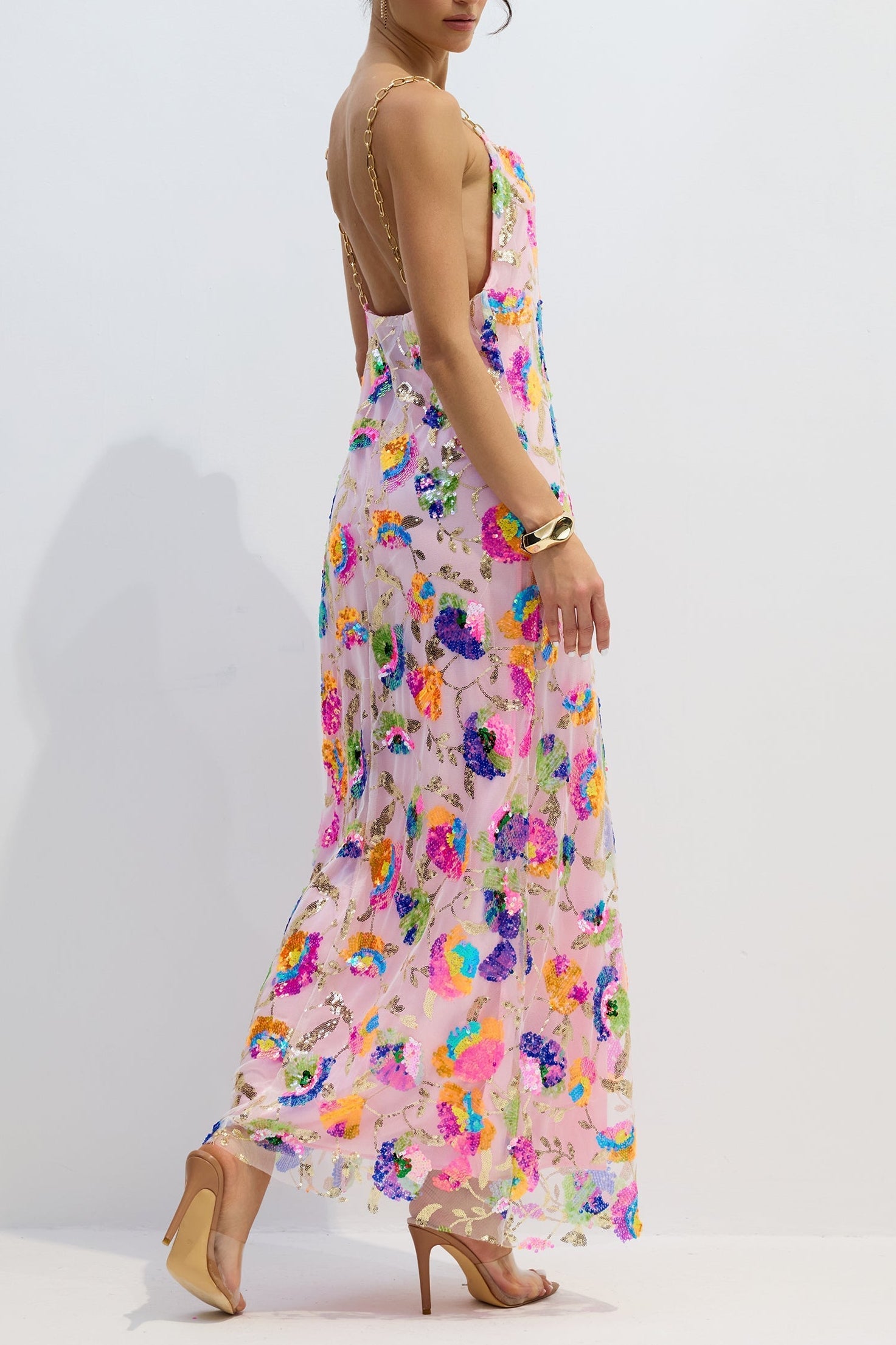 Embroidered Ses Backless Maxi Dress