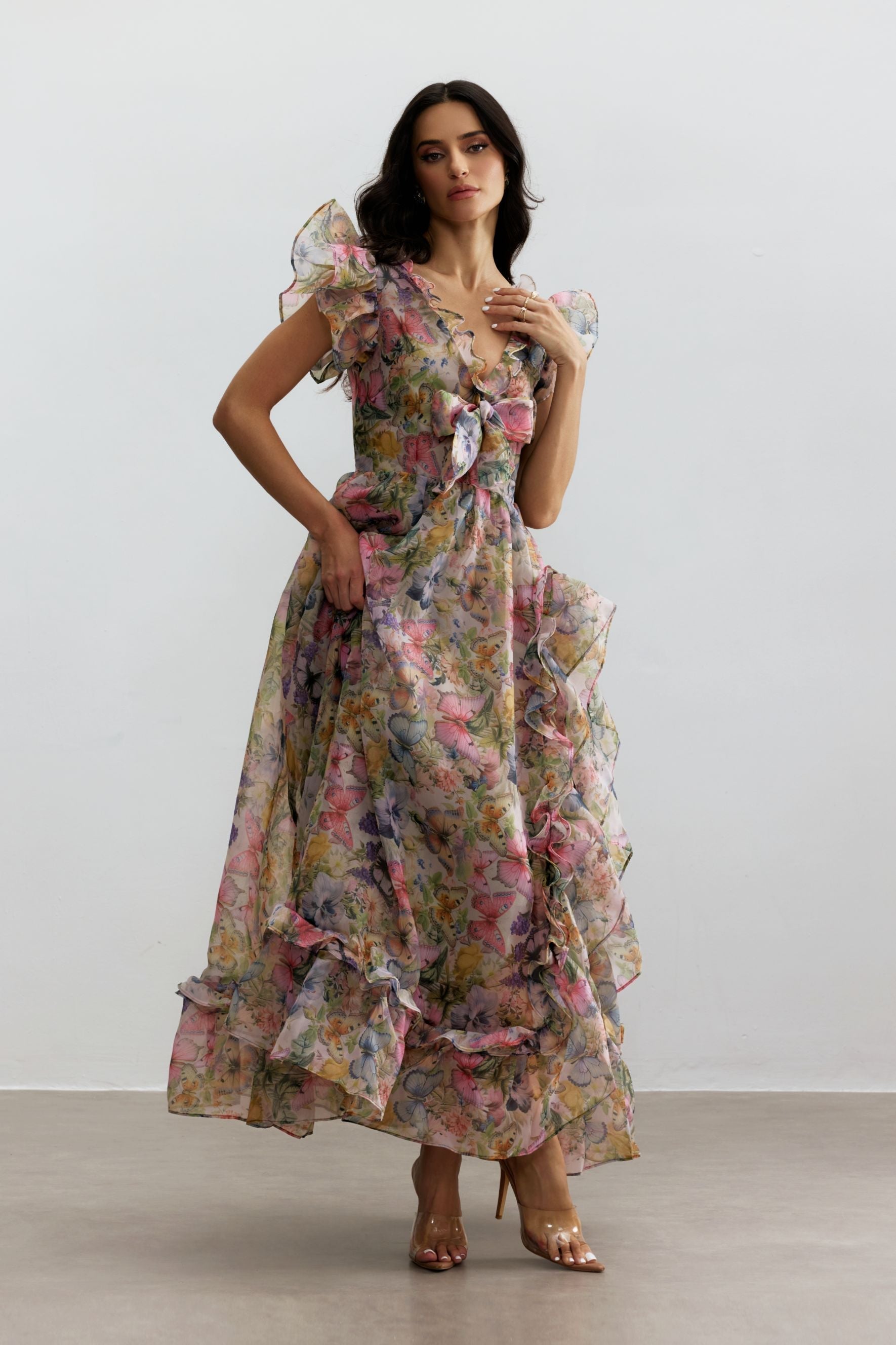 Print Ruffle Maxi Dress