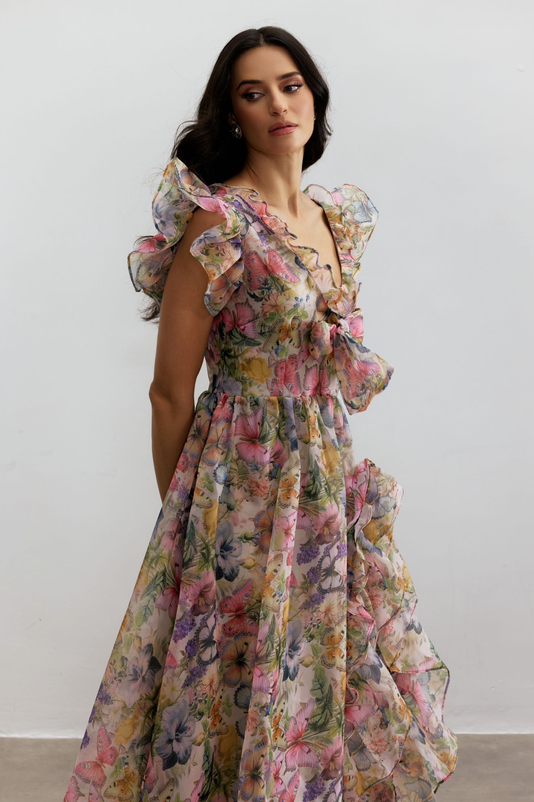Print Ruffle Maxi Dress