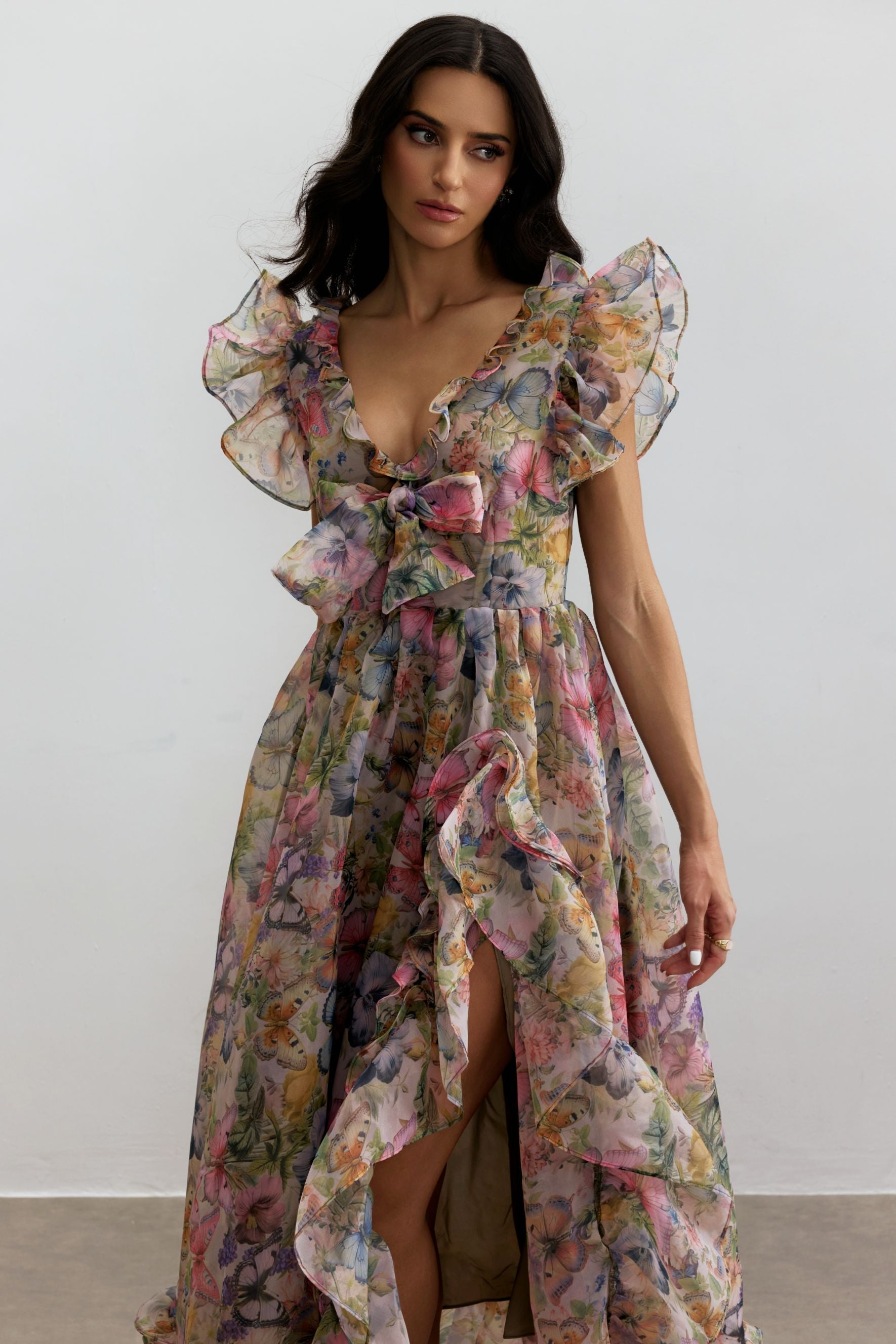 Print Ruffle Maxi Dress