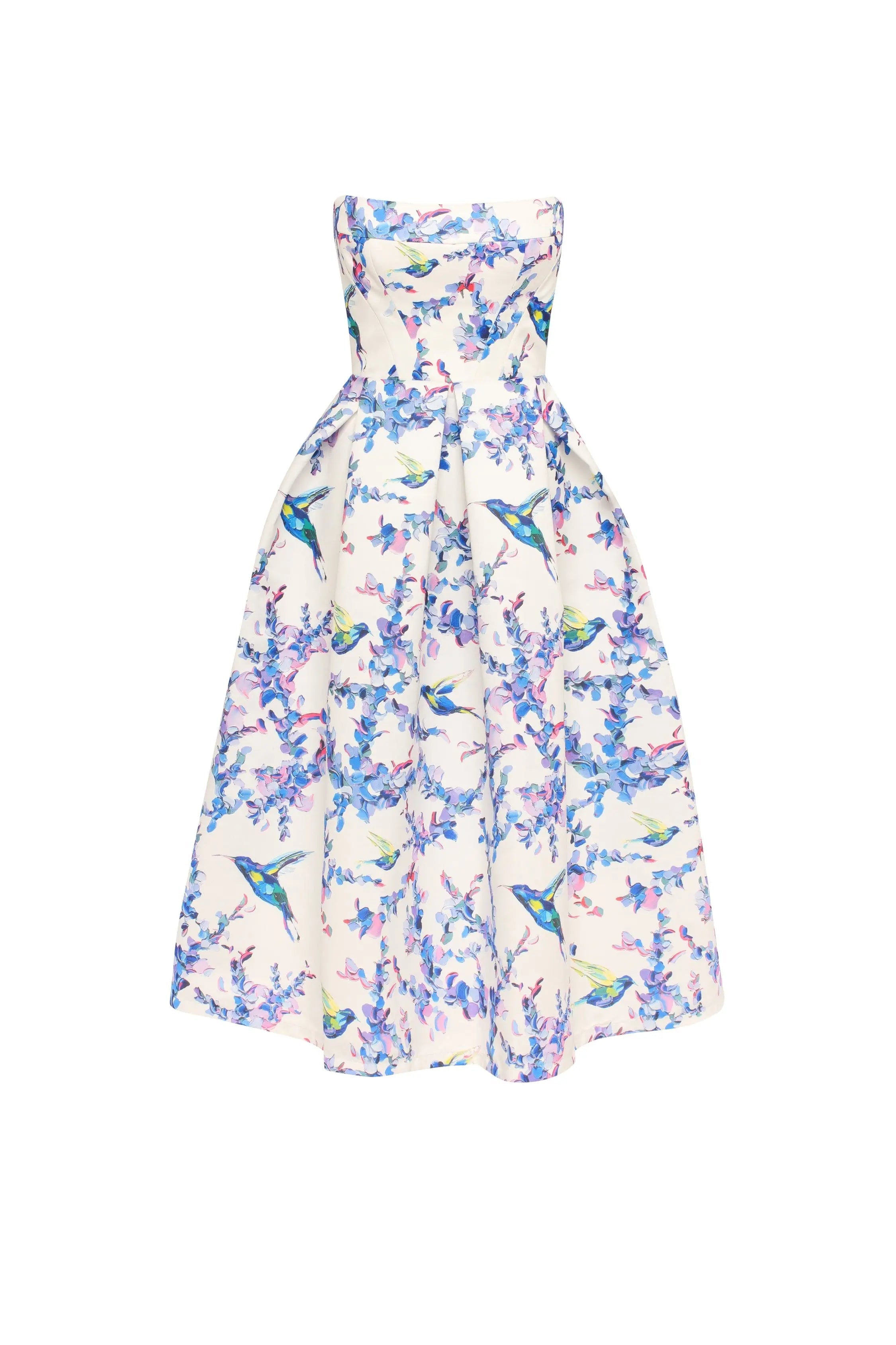 Midi Dress with Bird and Flower Print, Garden of Eden