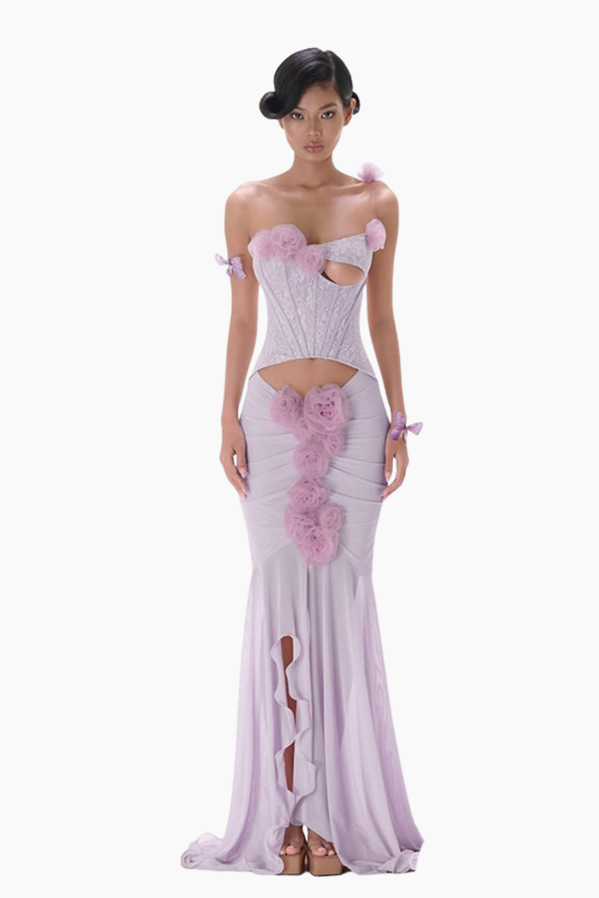 3D Flower Maxi Dress in Purple
