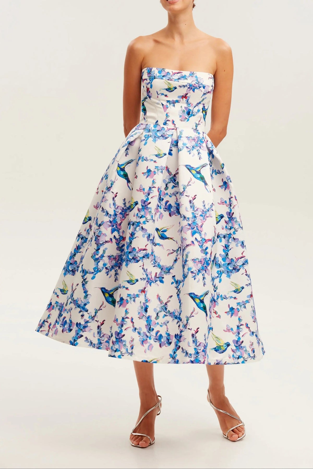 Midi Dress with Bird and Flower Print, Garden of Eden