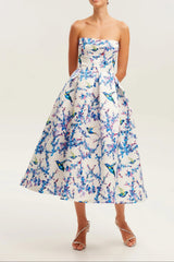 Midi Dress with Bird and Flower Print, Garden of Eden