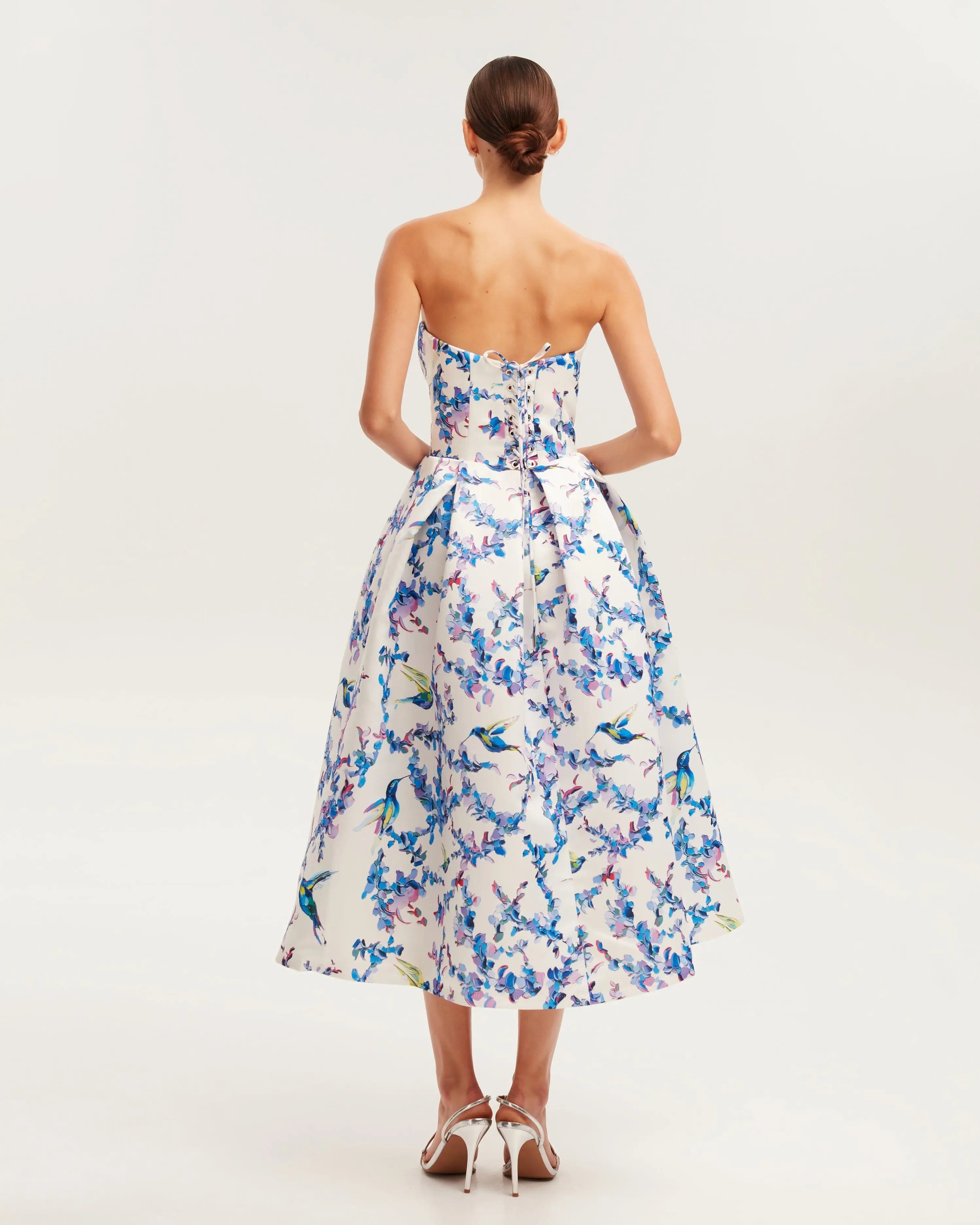 Midi Dress with Bird and Flower Print, Garden of Eden