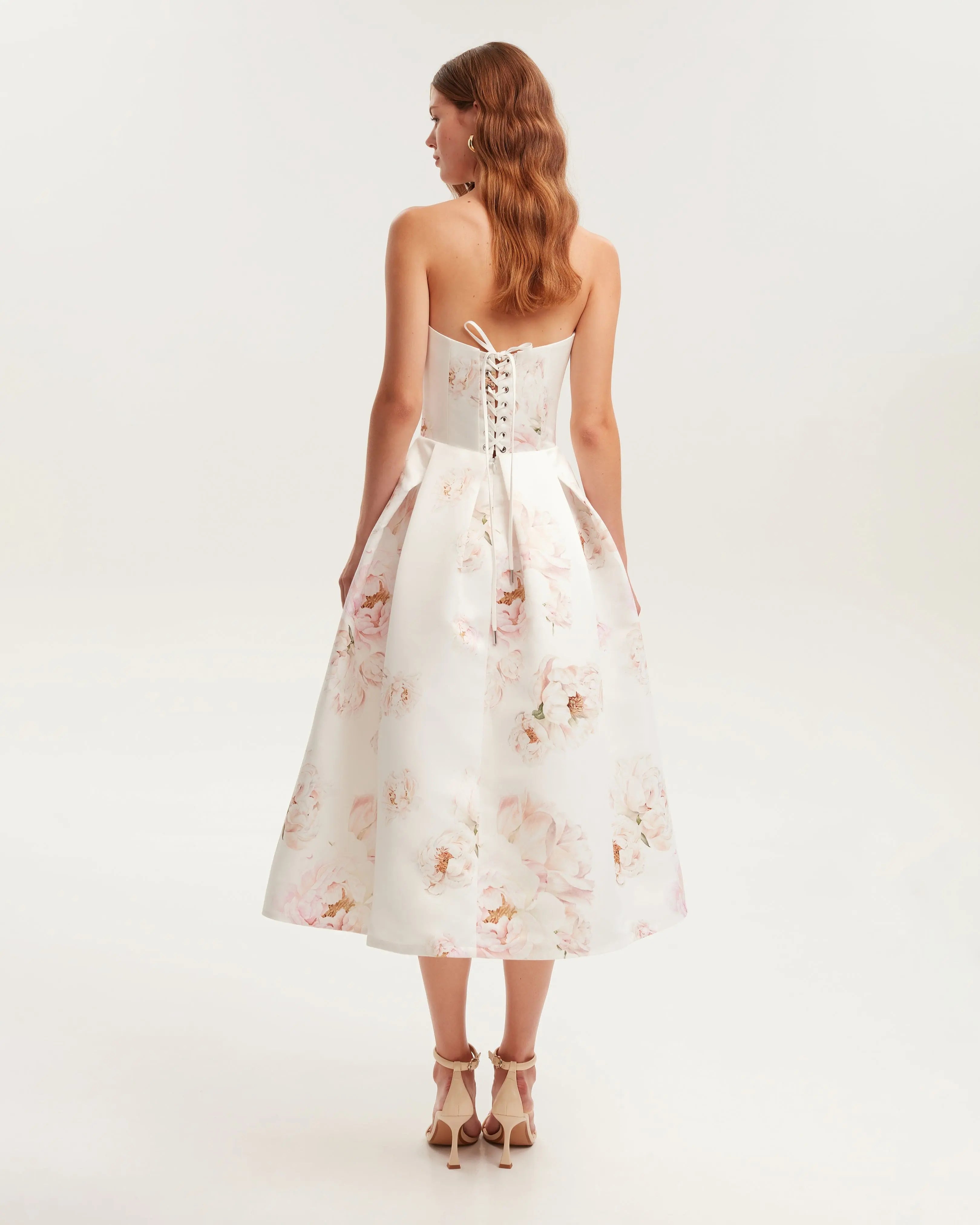 Pink Peony Corset Midi Dress, Garden of Eden