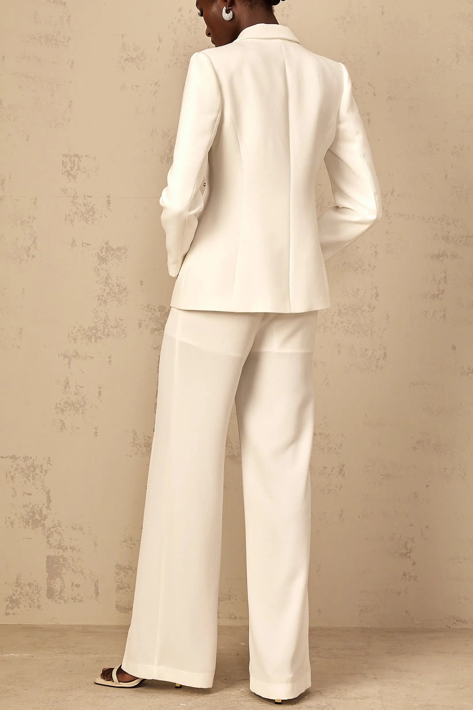 Diamond Hollow Out Blazer Set in White