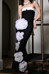 3d Flower Maxi Bandage Dress in black