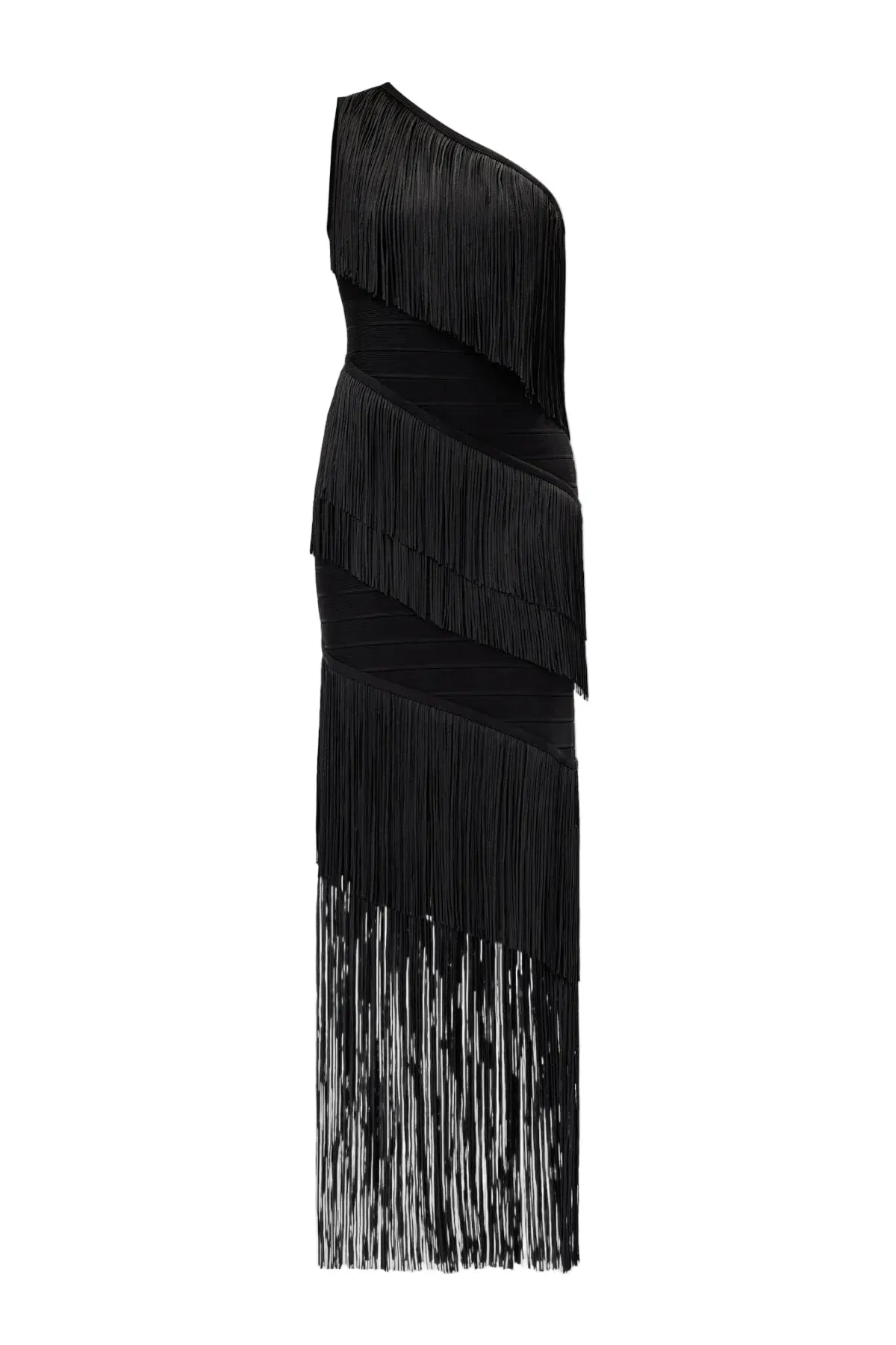 One Shoulder Fringe Maxi Bandage Dress