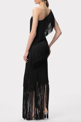 One Shoulder Fringe Maxi Bandage Dress