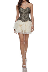 Black Lace Corset Ruffle Mini Dress