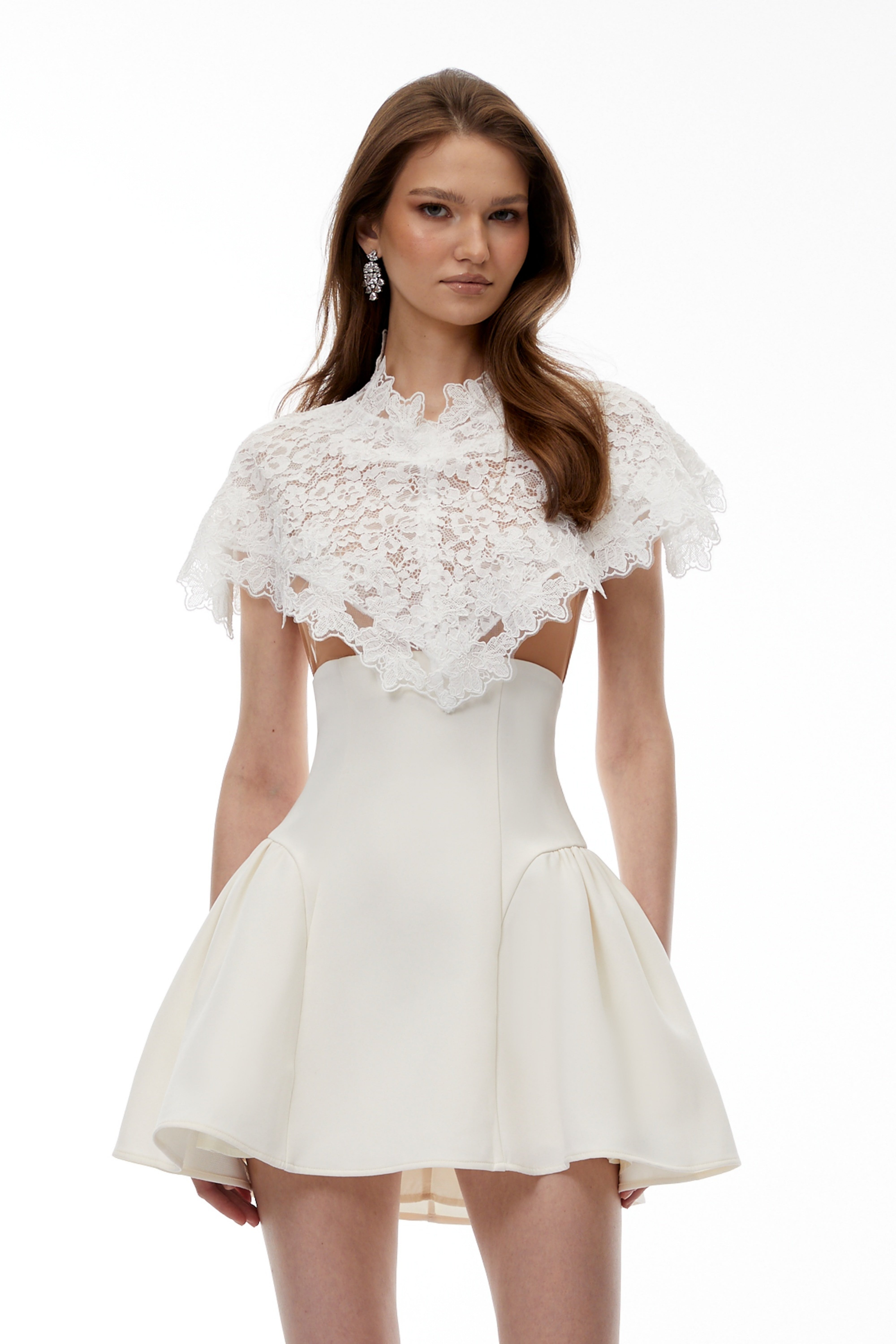 White Lace Mini Dress with Cape