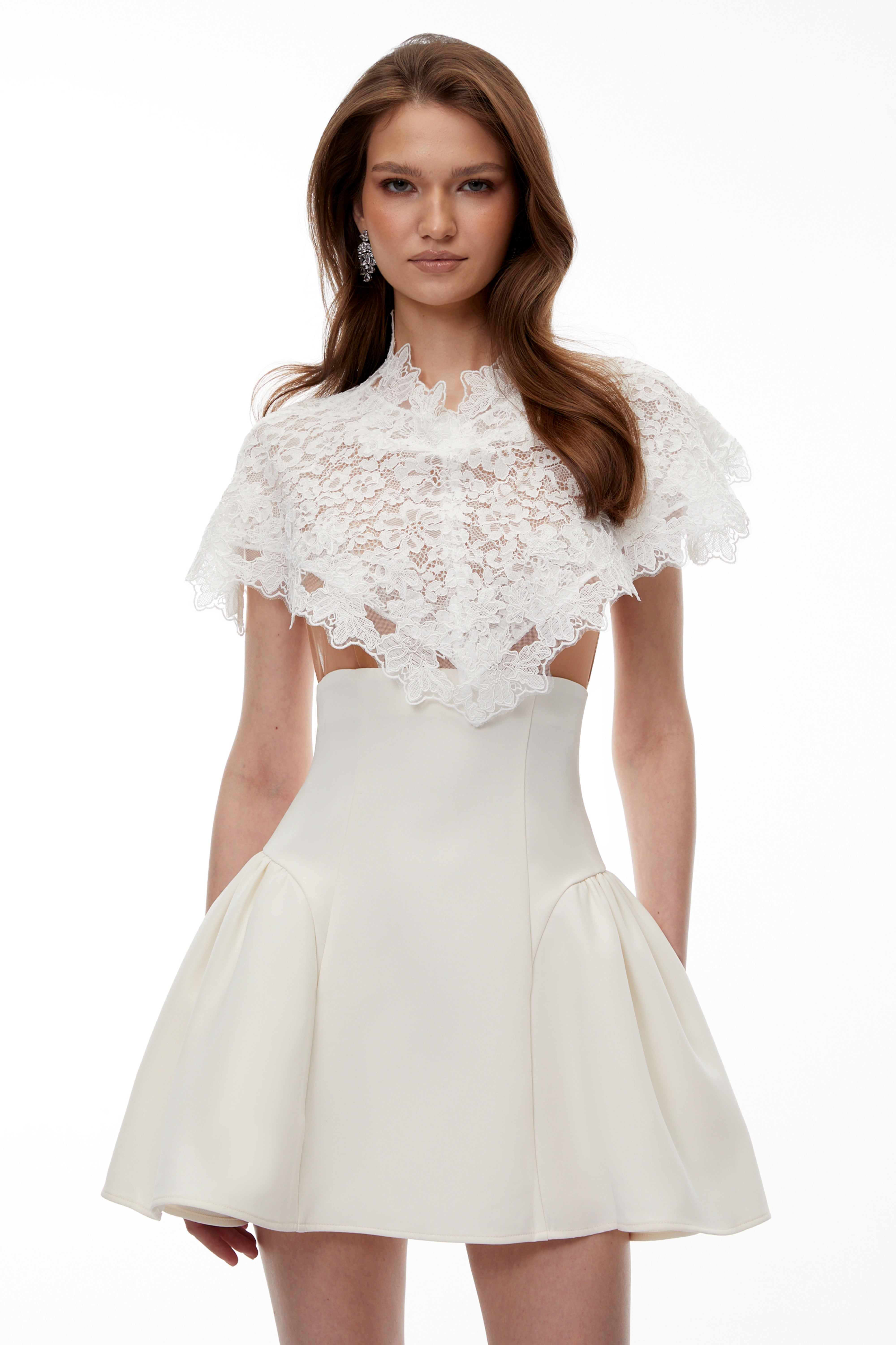 White Lace Mini Dress with Cape