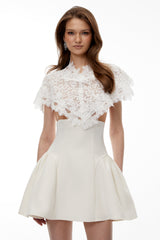 White Lace Mini Dress with Cape
