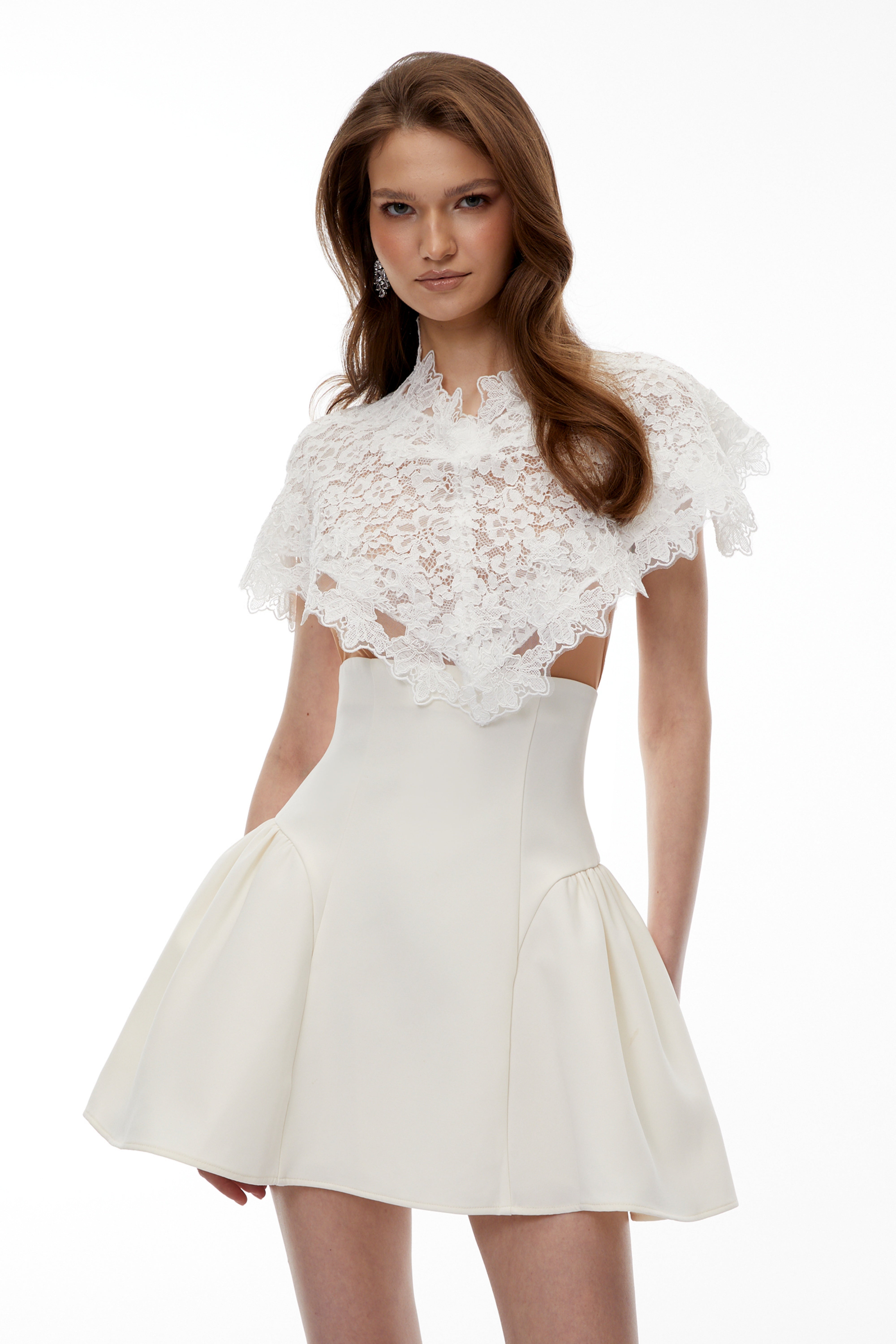 White Lace Mini Dress with Cape