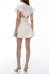 White Lace Mini Dress with Cape