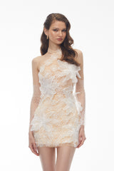 Champagne Mini Dress with 3D Petals