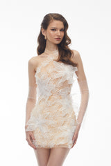 Champagne Mini Dress with 3D Petals