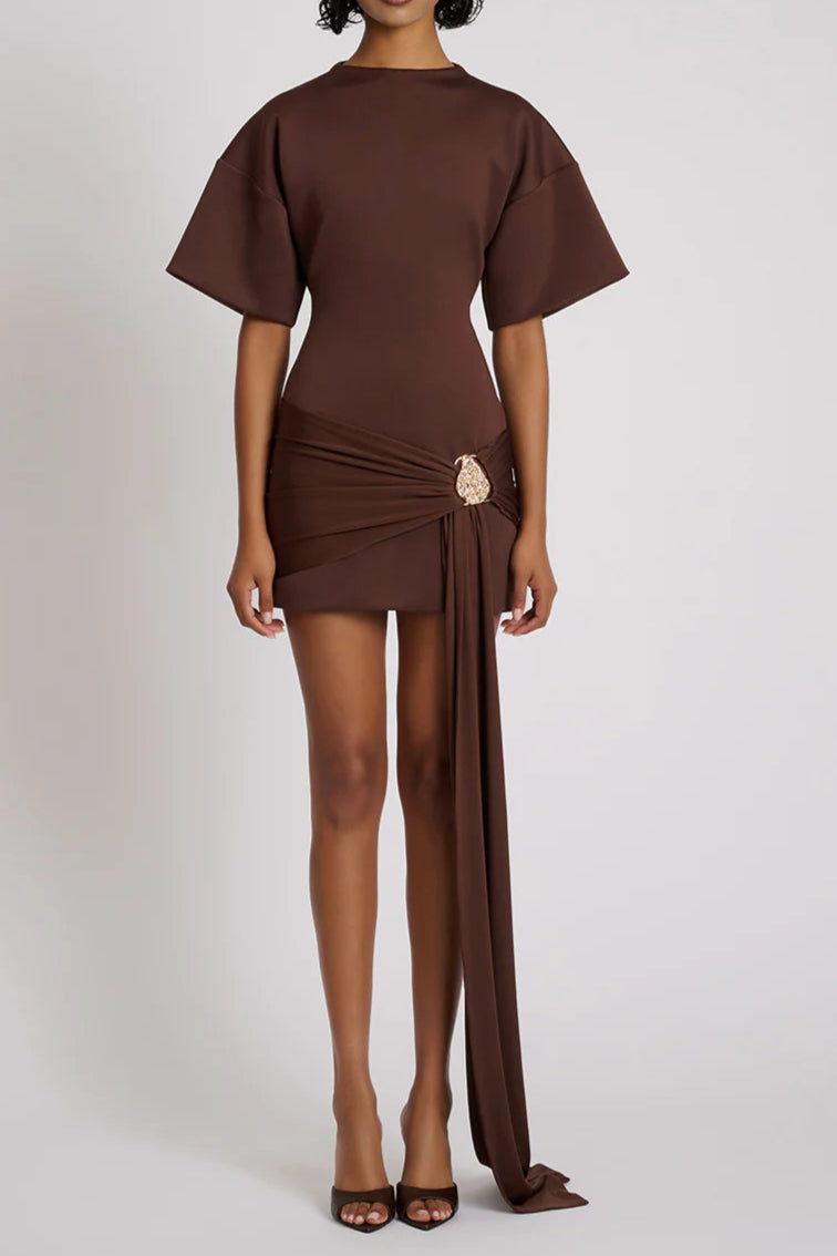 Embellished Mini Dress - Brown