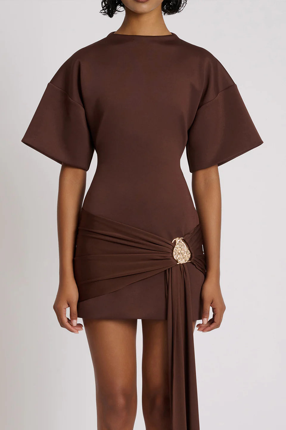 Embellished Mini Dress - Brown