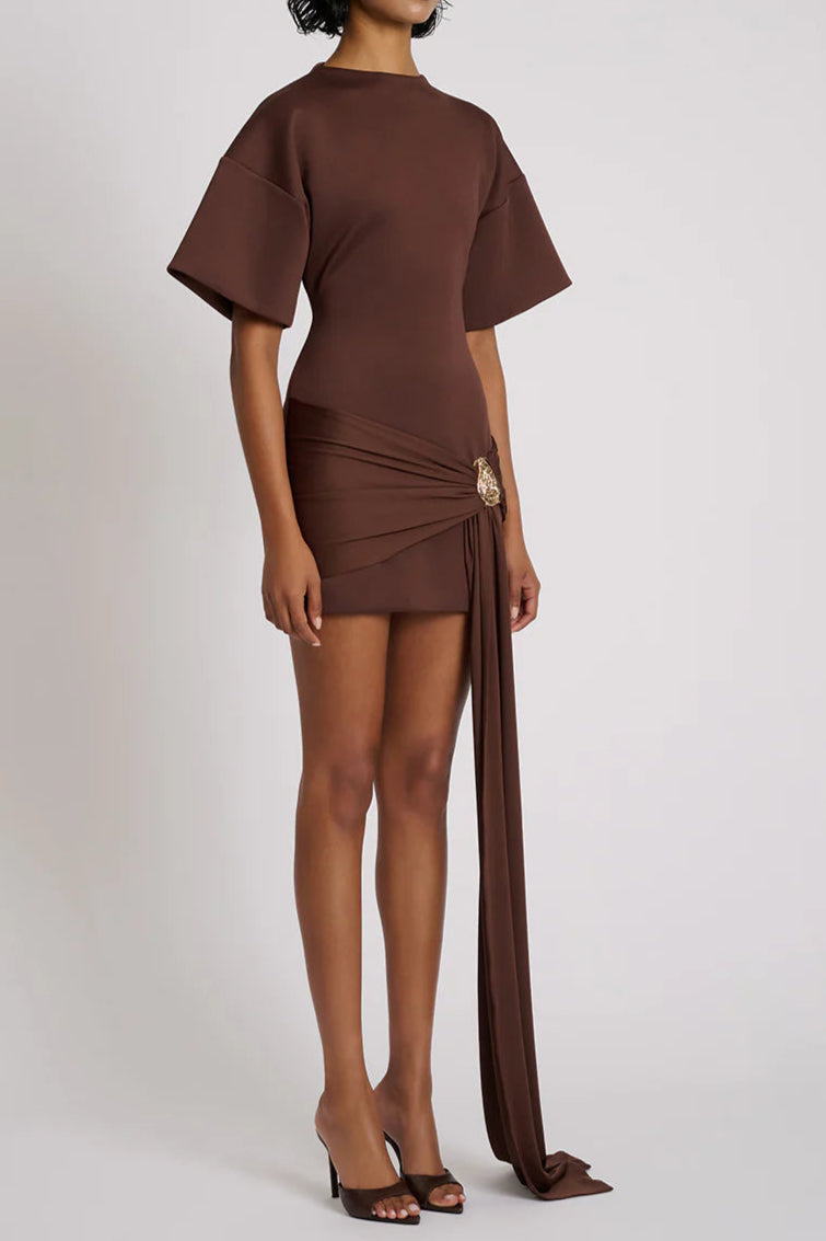 Embellished Mini Dress - Brown