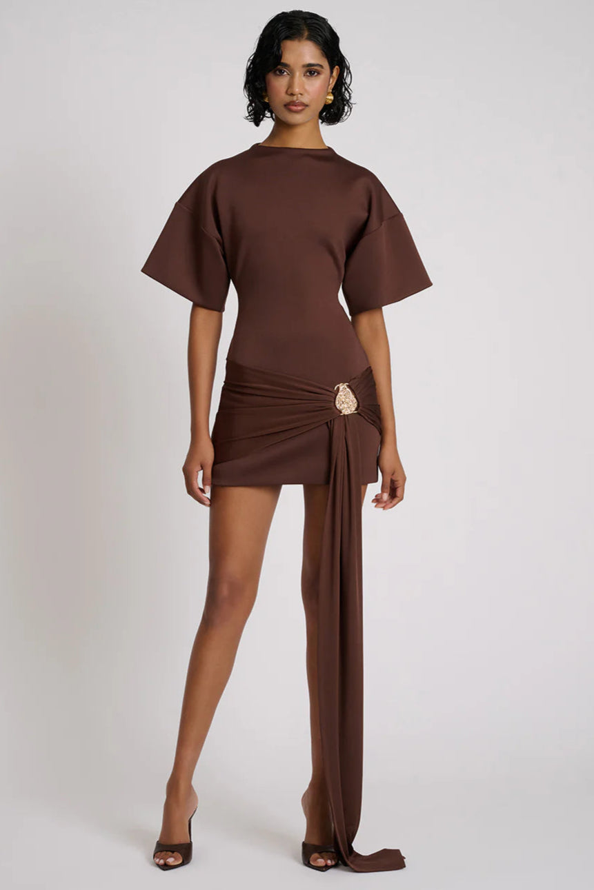 Embellished Mini Dress - Brown