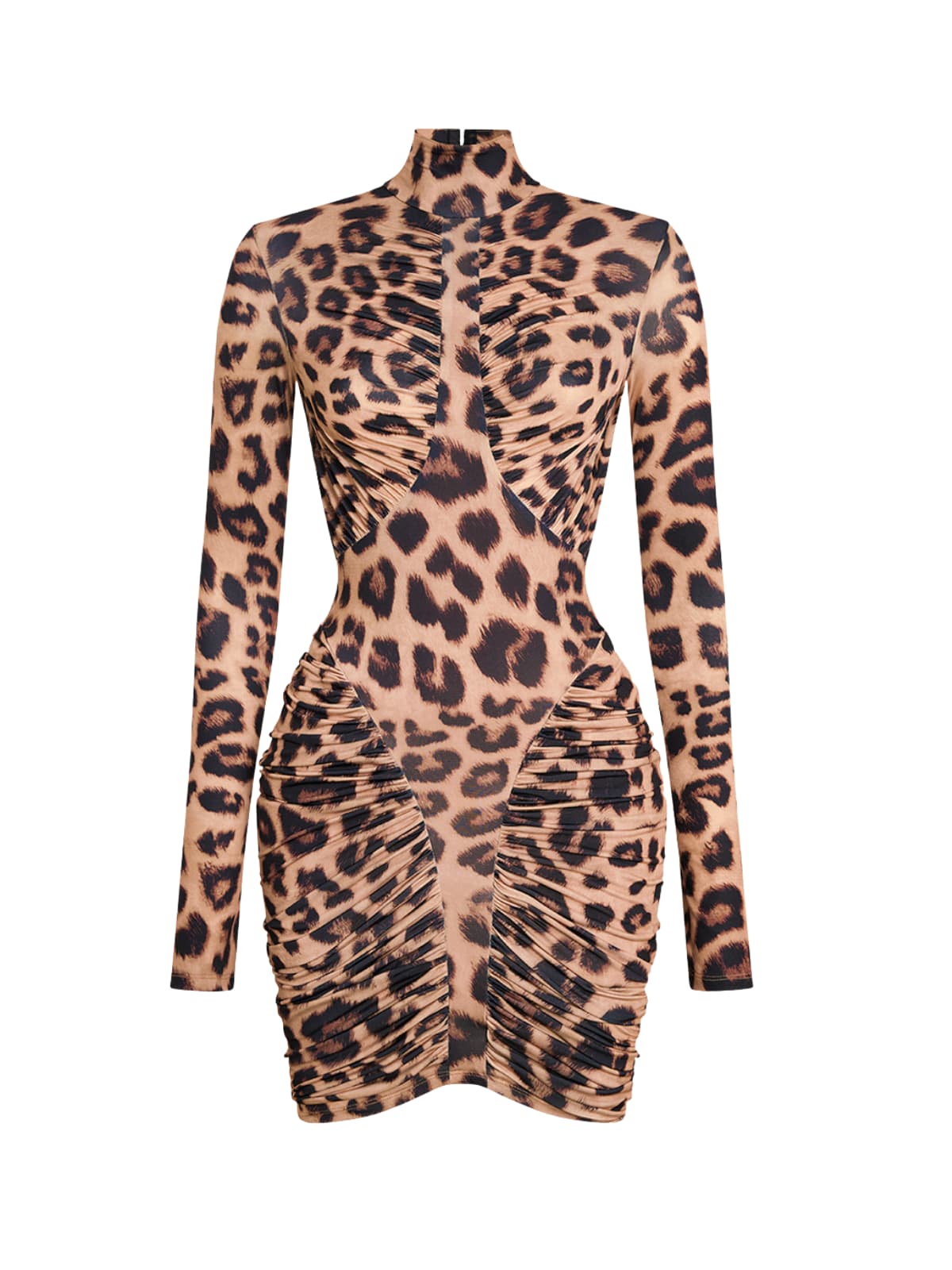 Backless Ruched Bodycon Mini Dress In Leopard