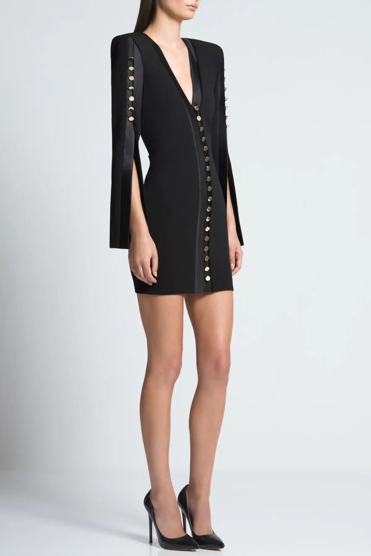 Buttoned Split Sleeve Mini Dress