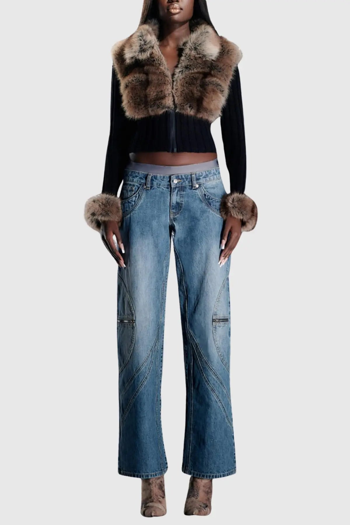 Faux Fur Knit Coat