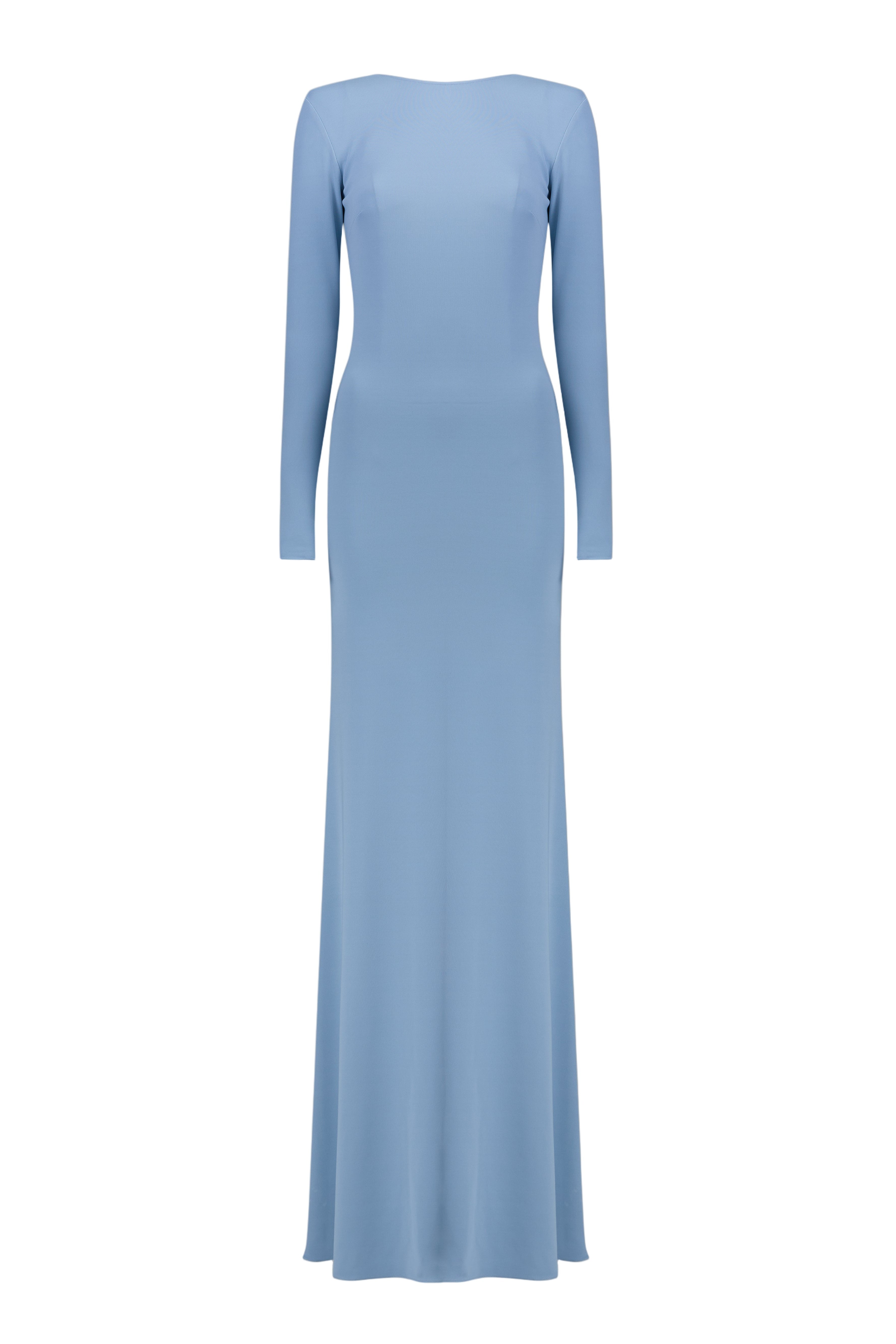 Knitted Long Sleeves Backless Bodycon Maxi Dress in Blue